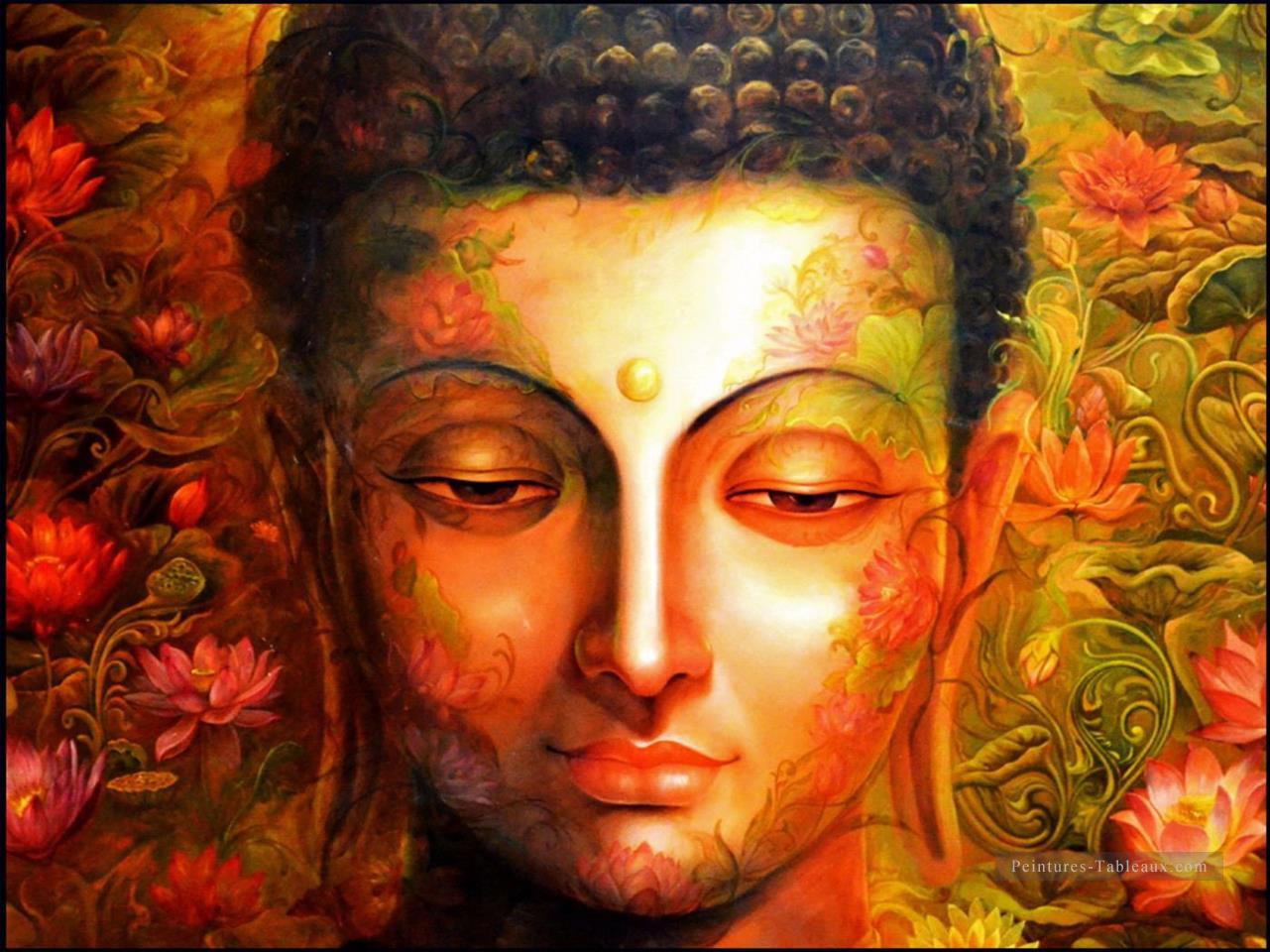 Décor de tête de Bouddha en fleurs roses bouddhisme Peintures à l'huile